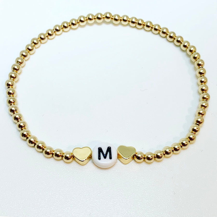 Initial Bracelet with Gold Hearts or Stars