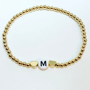 KIDS Gold Initial Bracelet with Gold Hearts or Stars