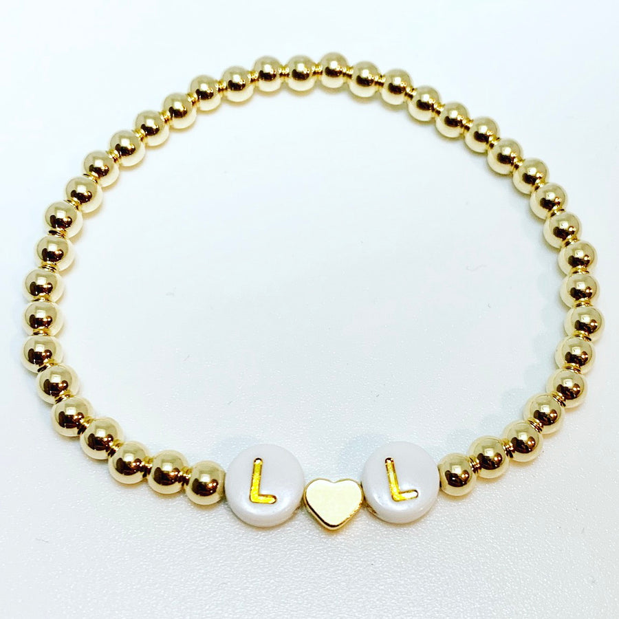 KIDS Gold Two Initial Bracelet with Gold Heart