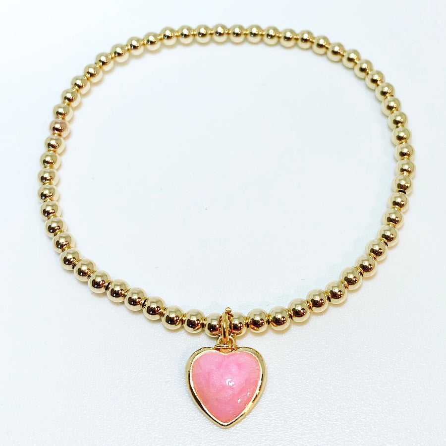 Gold Bracelet with Enamel Heart Charm