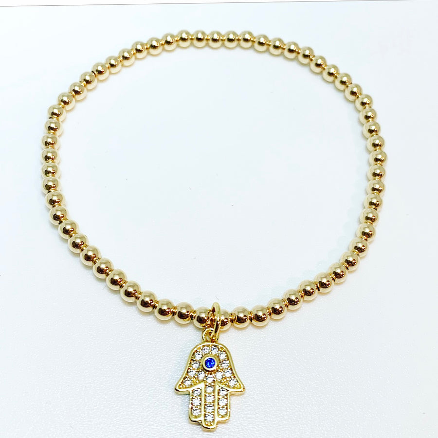 Gold Bracelet with Hamsa Charm