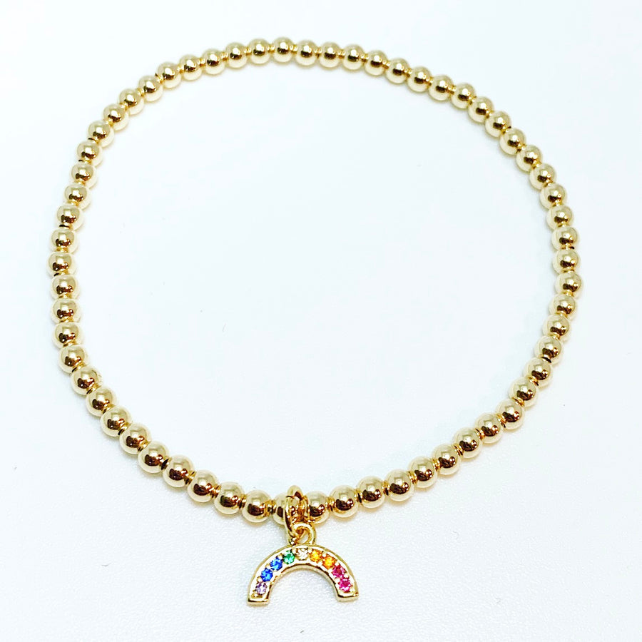 Gold Bracelet with Rainbow Charm