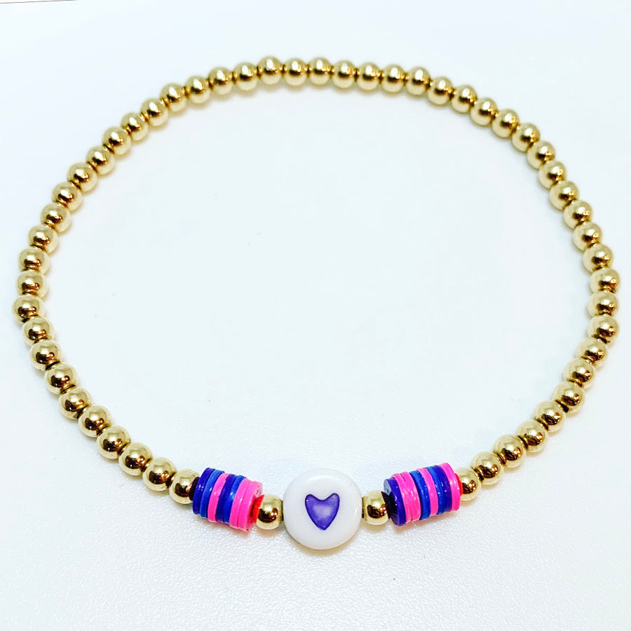 Gold Bracelet with Heart and Rainbow Discs