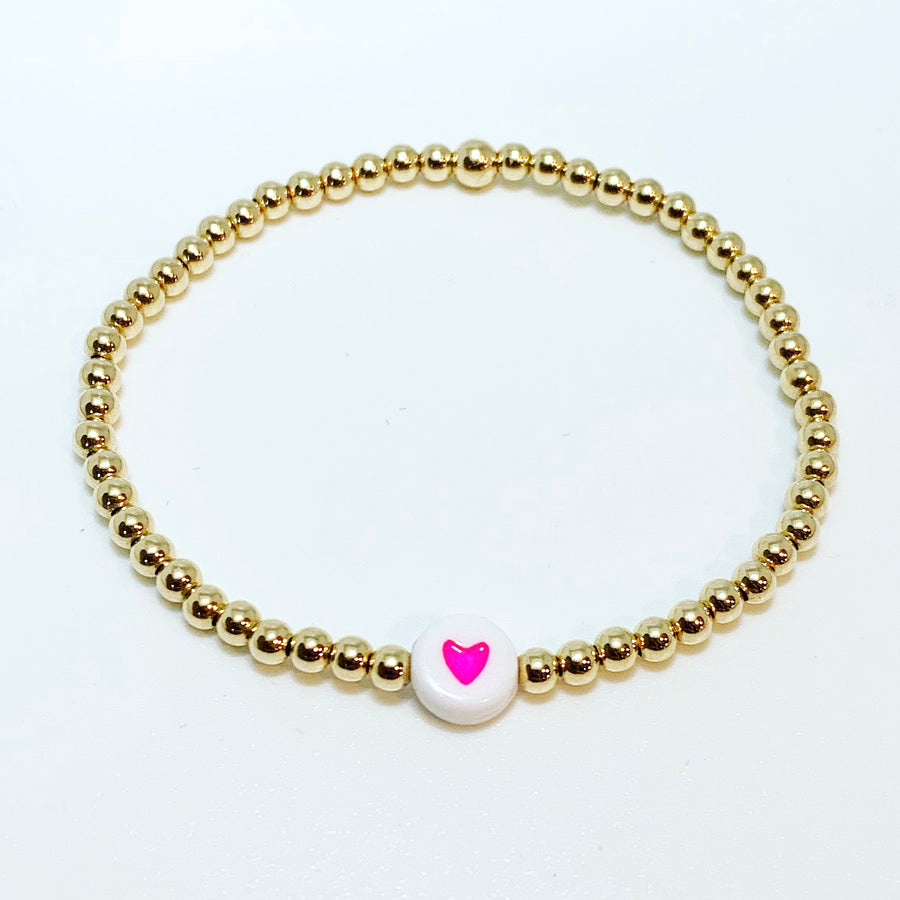 Gold Bracelet with Colored Heart Bead
