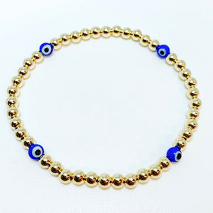 Gold Bracelet with Blue Evil Eye Beads