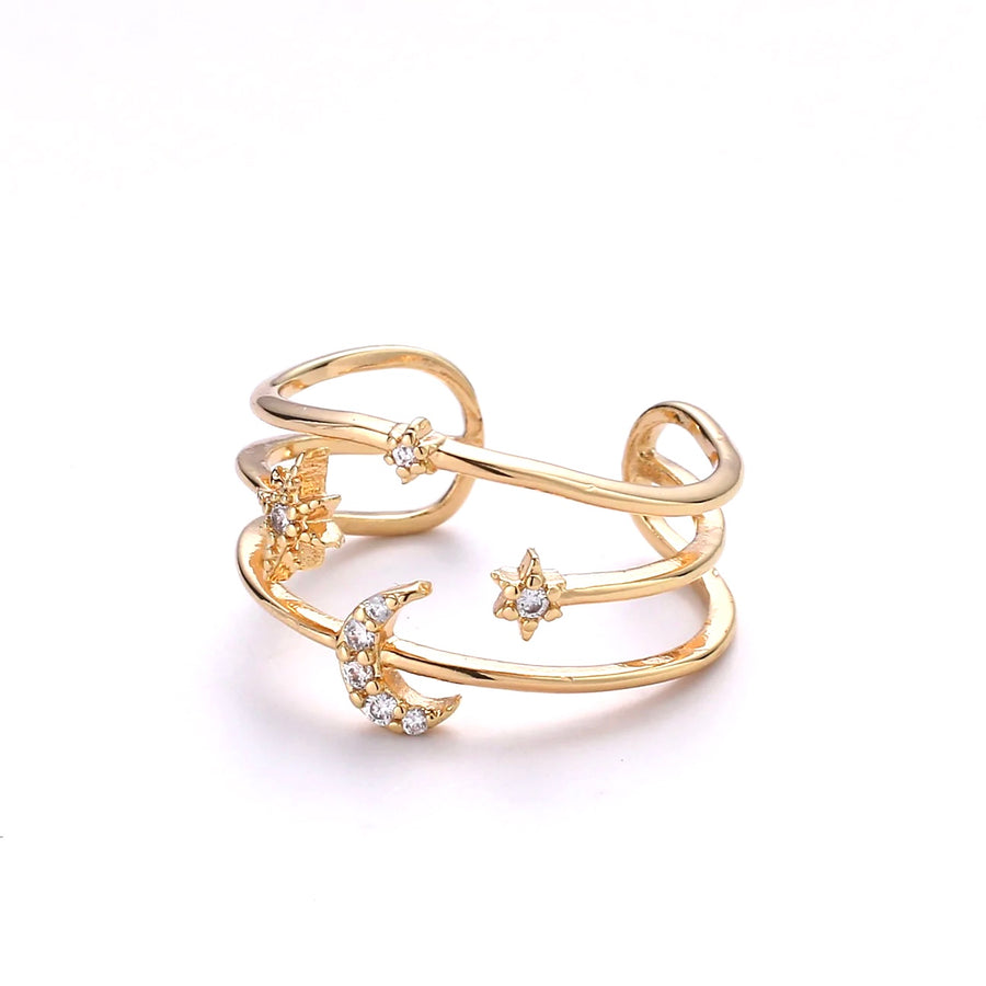 Moon and Stars Celestial Gold Ring
