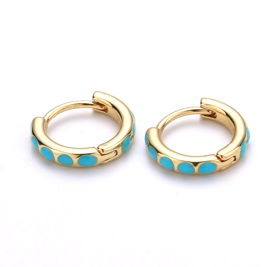 Turquoise and Gold Tiny Hoop Earrings