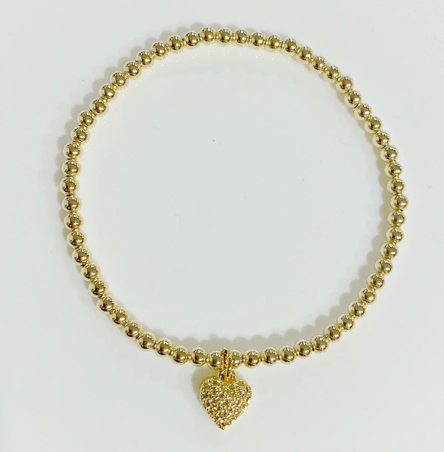 KIDS 3mm Gold Bracelet with hanging heart charm