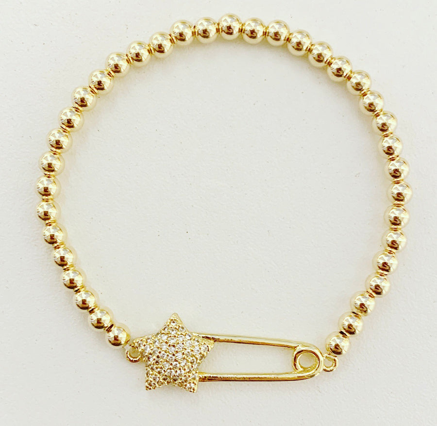 Gold Bracelet with Star Safety pin Connector Charm