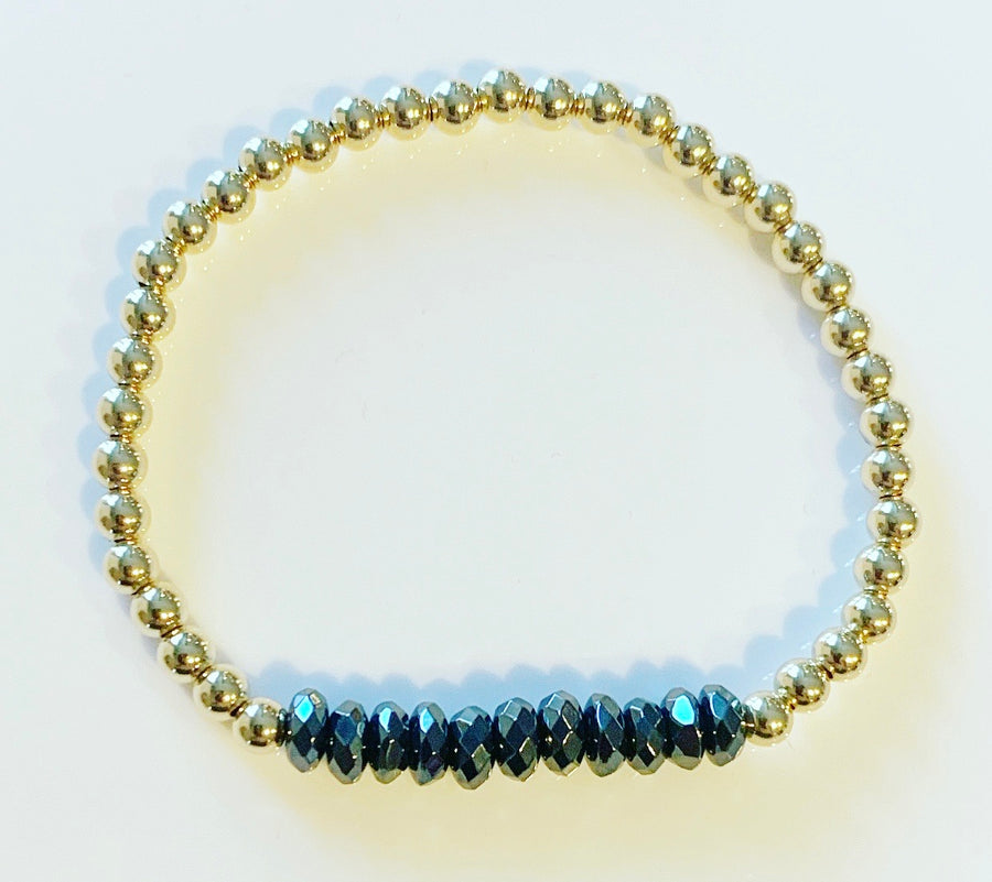 Beaded Stretch Bracelet with Large Hematite Gemstones