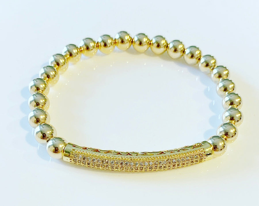 Gold Bracelet with Large Crystal Bar