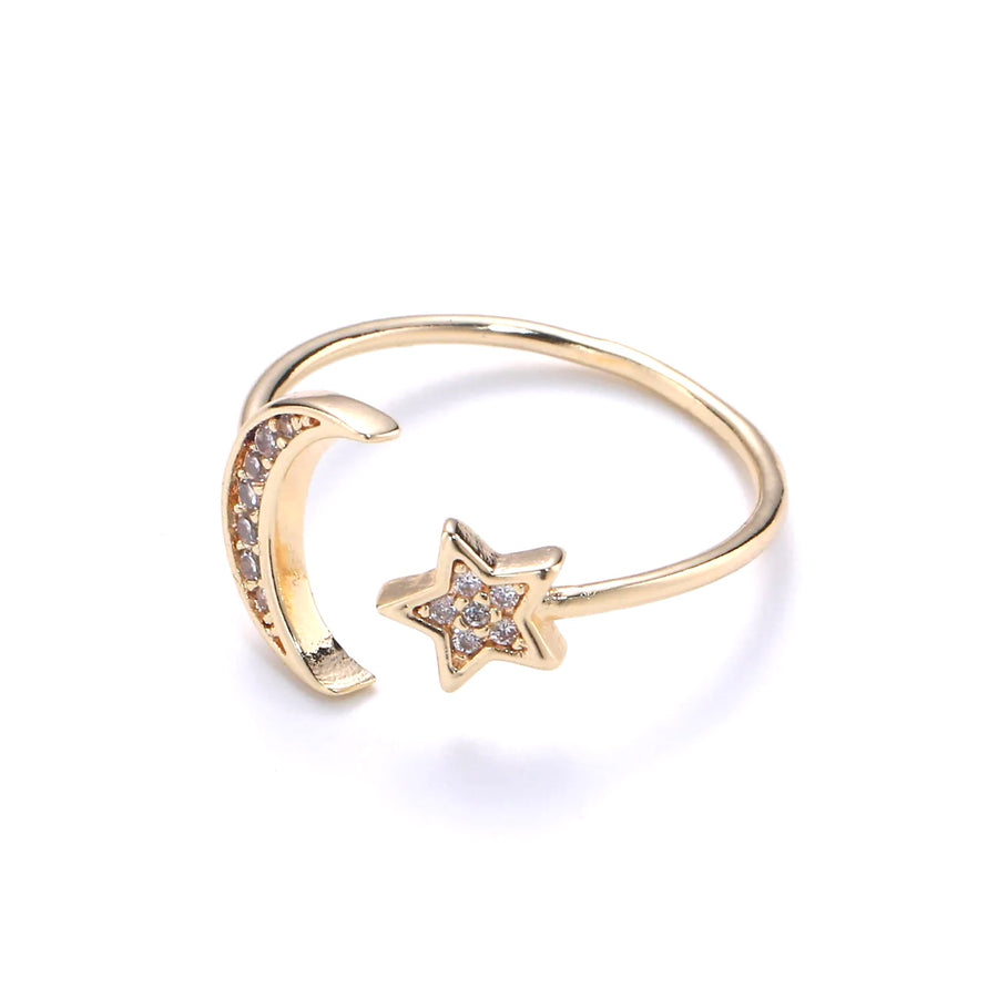Moon and Star Celestial Gold Ring