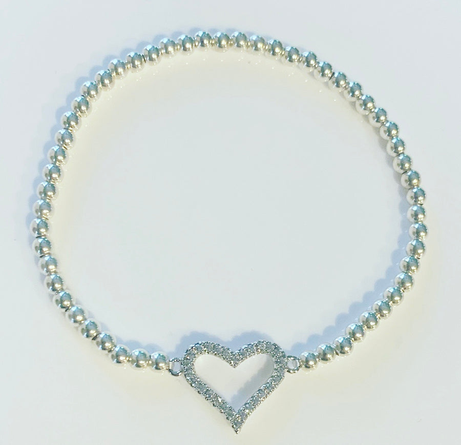 Silver Bracelet with Crystal Heart Connector