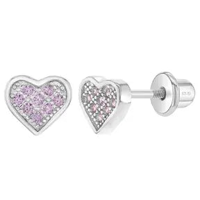 Tiny CZ Heart Toddlers / Girls Screw Back - Sterling Silver