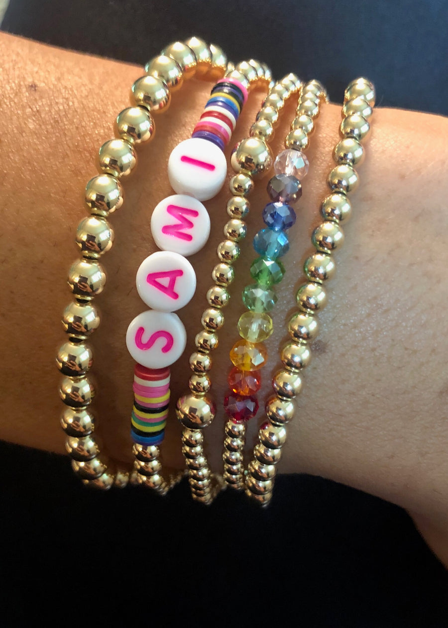 Rainbow and Name Bracelet Stack
