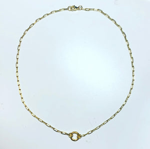 Paperclip chain necklace with gold ring