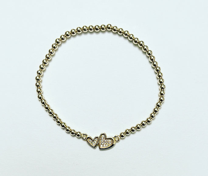 Gold Bracelet with Double Heart Connector Charm