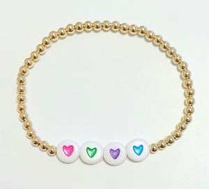 Gold bracelet with Multi Color hearts