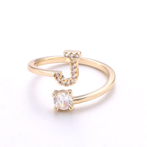 Dainty Initial Gold Ring with CZ