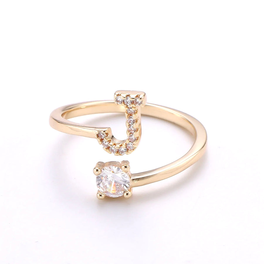 Dainty Initial Gold Ring with CZ