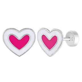 Enamel Hearts Baby Toddler Kids Earrings - Sterling Silver
