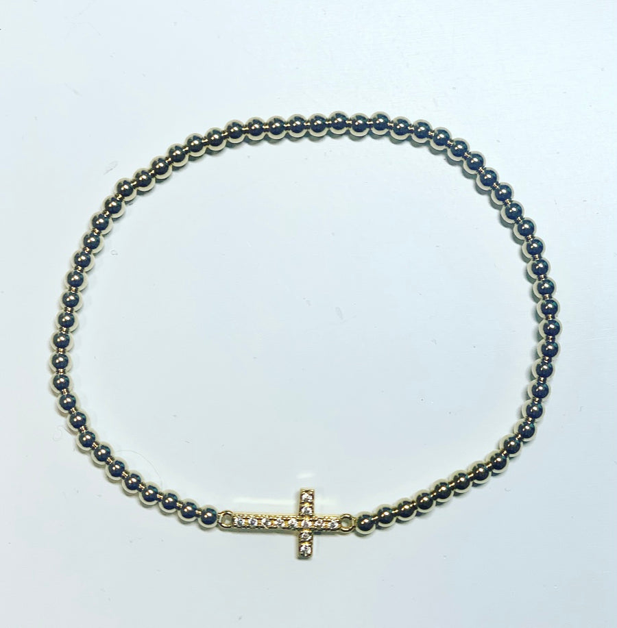 Gold Bracelet with Cross Connector Charm
