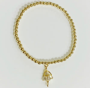 KIDS 3mm Gold Bracelet with hanging ballerina charm