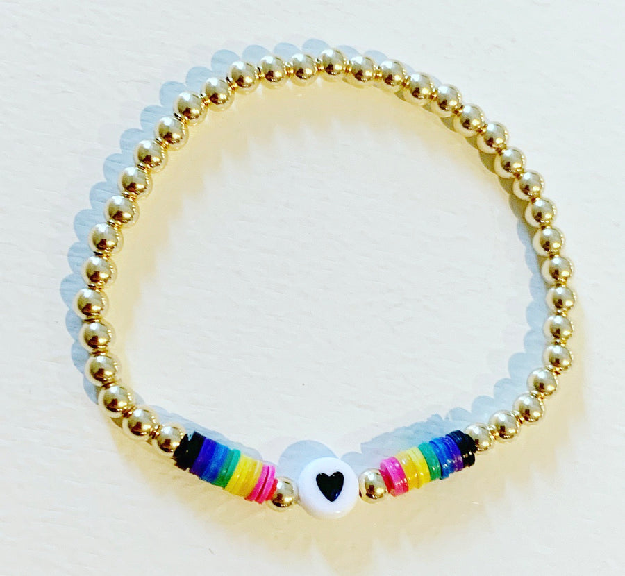 Gold Bracelet with Heart and Rainbow Discs