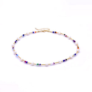 Pearl and Colorful Bead Choker Necklace